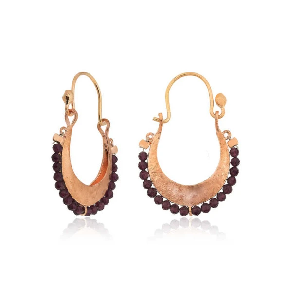 Gümüş Bordo Taşlı Bohem Küpe ürün görseli 1