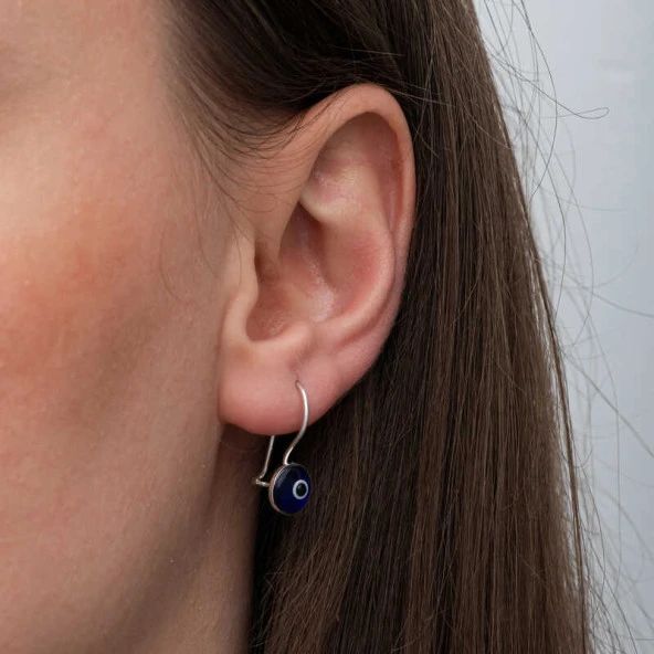 Gümüş Sallantılı Nazar Kadın Küpe - Resim 2