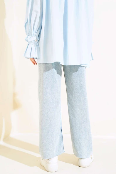 Lazer Kesim Bol Paça Pantolon Kar Yıkama - Resim 3