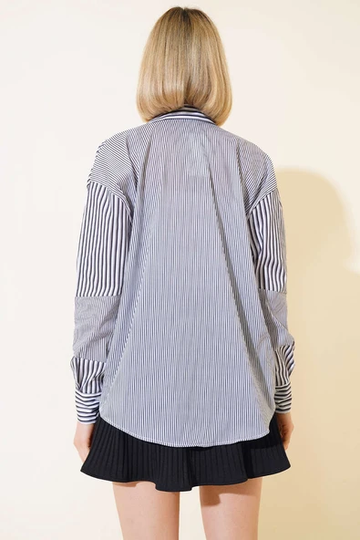 Çift Renkli Çizgili Gömlek Siyah - 3