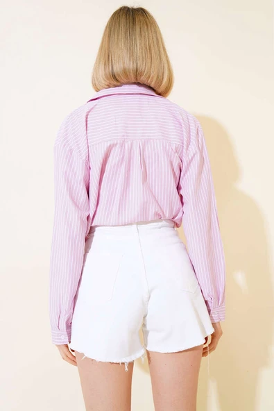 Pileli Paça Püsküllü Kot Şort Beyaz - Resim 3