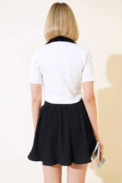 Düğmeli Polo Yaka Body Beyaz - Resim 3