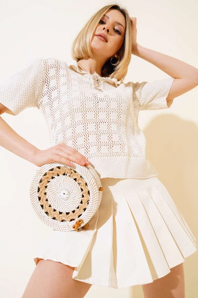 Düğmeli Polo Yaka Kazak Bej - 2