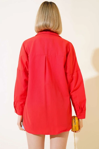 Oversize Kalıp Basic Gömlek Alizarin - 3