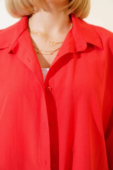 Oversize Kalıp Basic Gömlek Alizarin - 4