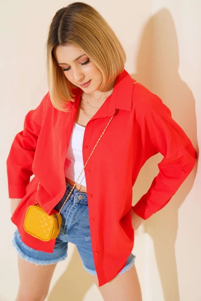 Oversize Kalıp Basic Gömlek Alizarin ürün görseli 1