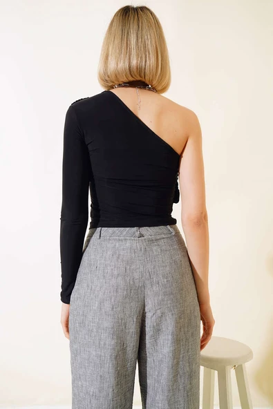 Düşük Omuzlu Bluz Siyah - Resim 3