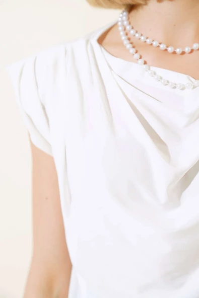 Kolsuz Bluz Ekru - Resim 4