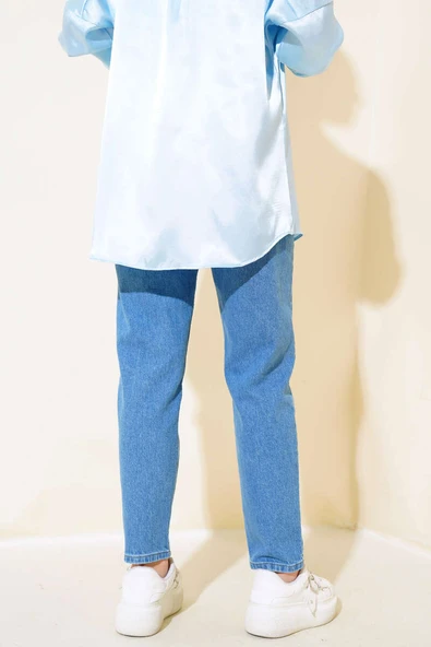 Dar Paça Mom Jean Kot Pantolon Mavi - 3