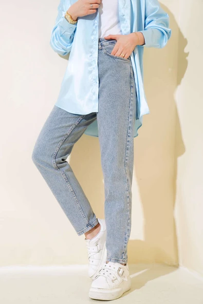 Dar Paça Mom Jean Kot Pantolon Tintli - 2