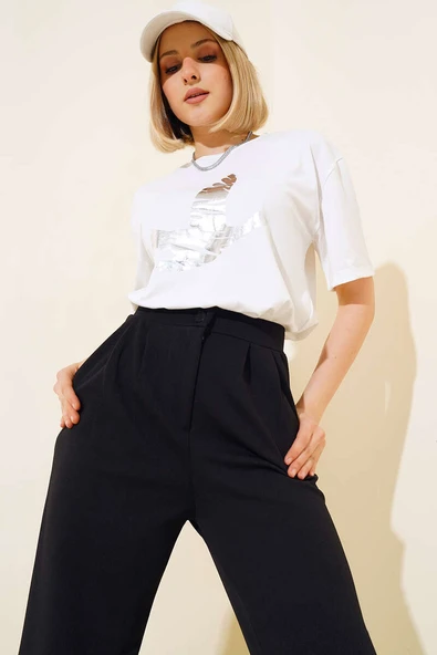 Kuş Baskılı T-Shirt Beyaz - Resim 2