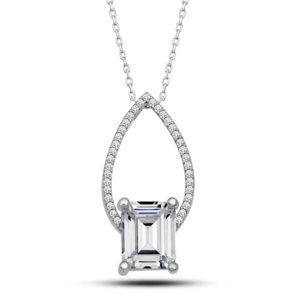 Gümüş Baget Taşlı Damla Kadın Kolye ürün görseli 1