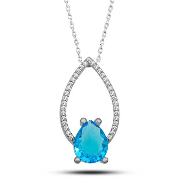 Gümüş Turkuaz Taşlı Damla Kadın Kolye ürün görseli 1