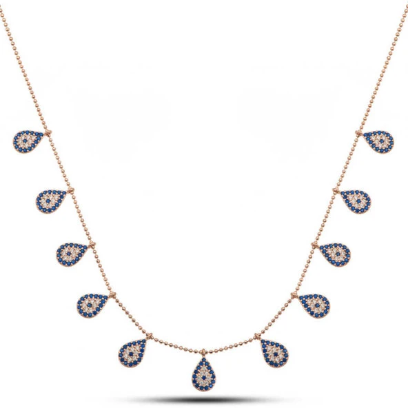 Gümüş Rose Damla Nazarlı Şans Kadın Kolye ürün görseli 1