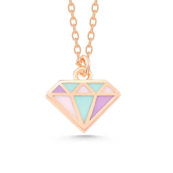 925 Ayar Gümüş Rose Renkli Elmas Kadın Kolye ürün görseli 1
