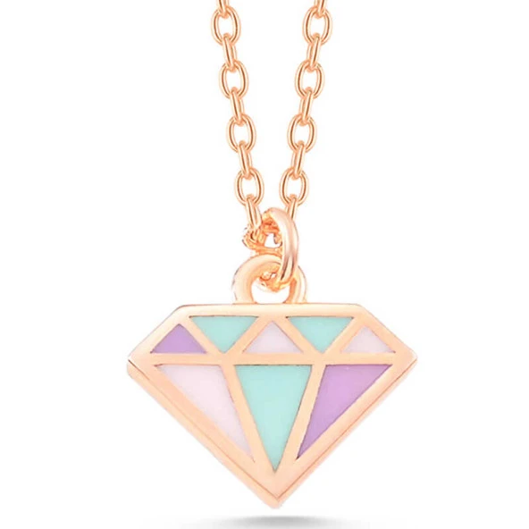 925 Ayar Gümüş Rose Renkli Elmas Kadın Kolye - Resim 3