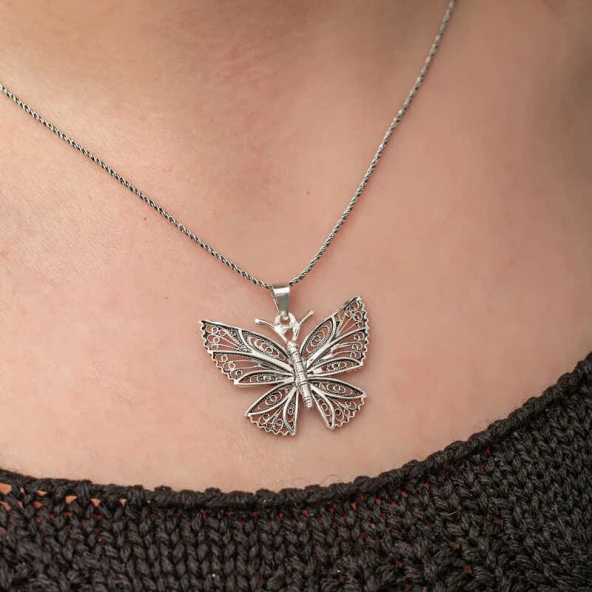Gümüş Telkari Kelebek Kadın Kolye ürün görseli 1