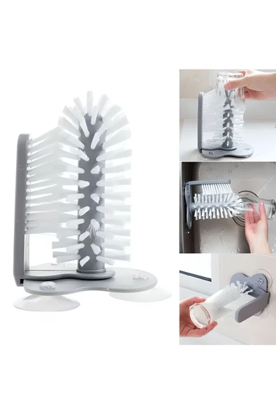 Bardak Tabak Cam Şişe Fırçası – Çok Fonksiyonlu Bulaşık Yıkama ve Temizleme Fırçası, Biberon Fırça - 3