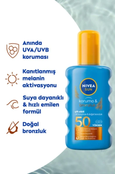 Nivea Sun Koruma ve Bronzluk Arttırıcı Spf 50 200 ml Güneş Spreyi - Resim 5
