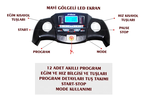 Proforce Pasifik Koşu Bandı - 2.50 Hp, Katlanılabilir, Kolay Kurulum, Led Gösterge, 0.8-14 Km/sa - 5
