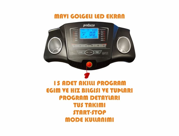Proforce Pasifik Koşu Bandı - 2.50 Hp, Katlanılabilir, Kolay Kurulum, Led Gösterge, 0.8-14 Km/sa - 12