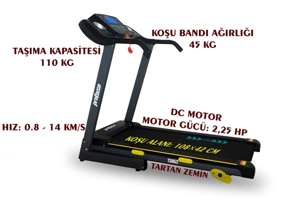 Proforce Pasifik Koşu Bandı - 2.50 Hp, Katlanılabilir, Kolay Kurulum, Led Gösterge, 0.8-14 Km/sa - 3