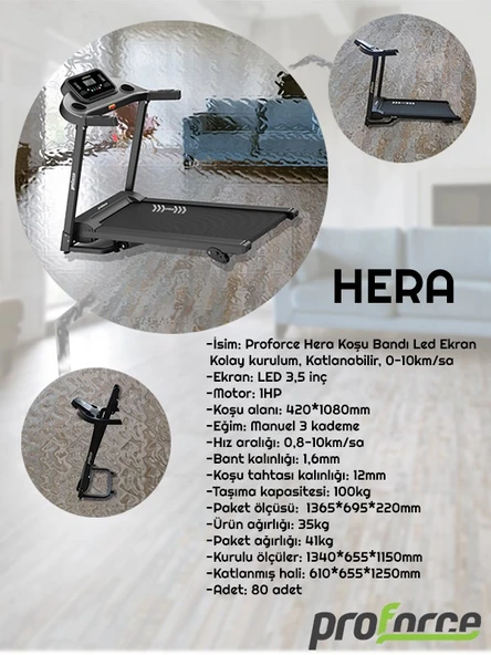 Proforce Hera Koşu Bandı, Eğimli, 10km Hız, Katlanabilir, 2HP motor - 2