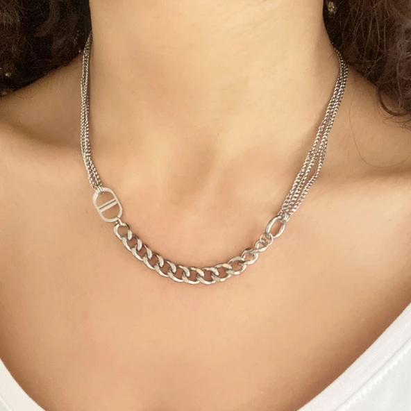 Çelik Kolye, Paslanmaz Çelik Kadın Kolye, Zincir Model KLY-349 - Resim 2