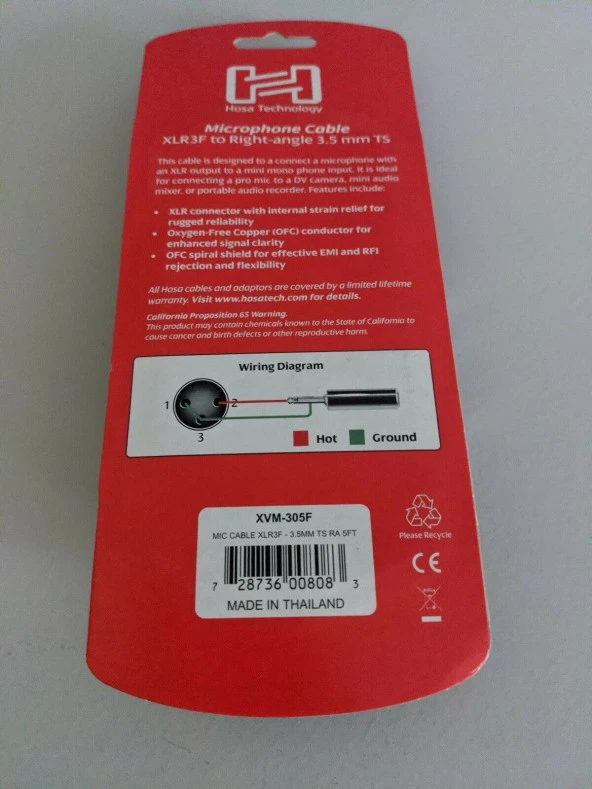 HOSA XVM-305F XLR (F) 3.5 mm TS (M) Mono mikrofon kablosu 1.5 Mt. - 4