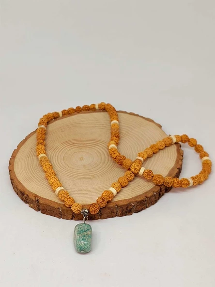 Amazonit Taşlı Rudraksha Tohum Kolye Dolama Bileklik 8mm (49700) - 2