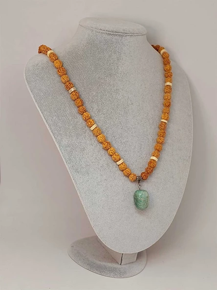 Amazonit Taşlı Rudraksha Tohum Kolye Dolama Bileklik 8mm (49700) - 5