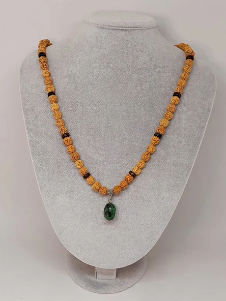 Anyolit Taşlı Rudraksha Tohum Kolye Dolama Bileklik 8mm (49702) - Resim 5