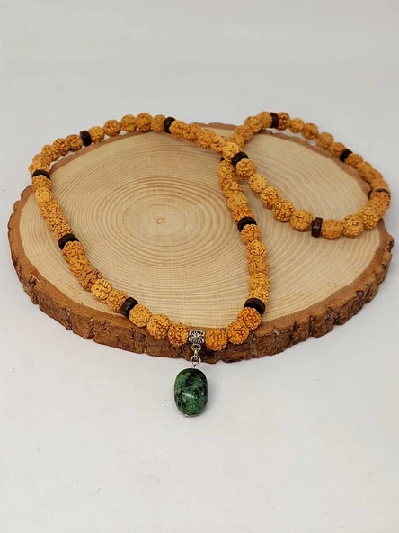 Anyolit Taşlı Rudraksha Tohum Kolye Dolama Bileklik 8mm (49702) - Resim 3