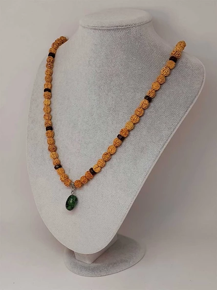 Anyolit Taşlı Rudraksha Tohum Kolye Dolama Bileklik 8mm (49702) - Resim 4