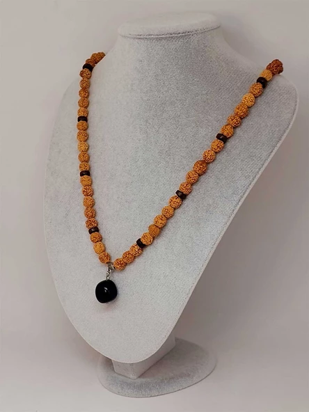 Obsidyen Taşlı Rudraksha Tohum Kolye Dolama Bileklik 8mm (49706) - 3