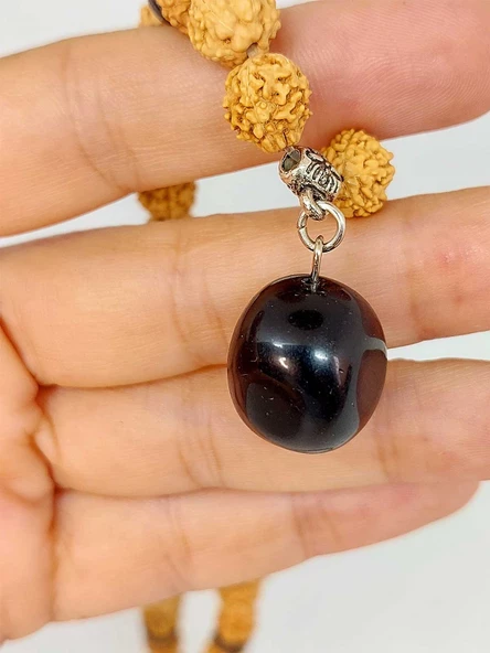 Obsidyen Taşlı Rudraksha Tohum Kolye Dolama Bileklik 8mm (49706) - 5