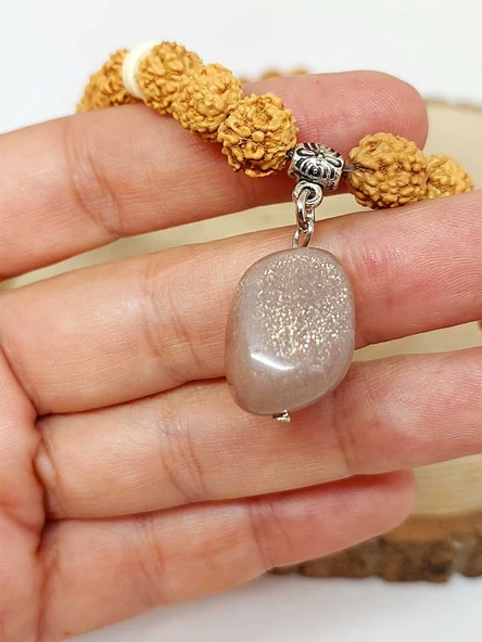Güneş Taşlı Rudraksha Tohum Kolye Dolama Bileklik 8mm (49704) - Resim 2