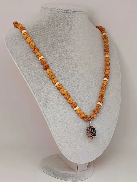 Rodonit Taşlı Rudraksha Tohum Kolye Dolama Bileklik 8mm (49708) - Resim 2