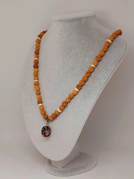 Rodonit Taşlı Rudraksha Tohum Kolye Dolama Bileklik 8mm (49708) ürün görseli