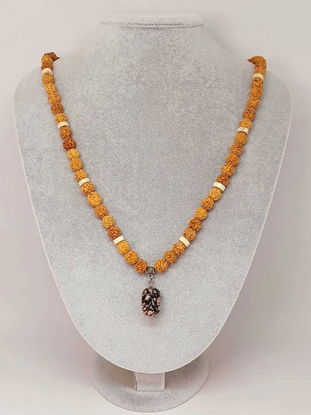 Rodonit Taşlı Rudraksha Tohum Kolye Dolama Bileklik 8mm (49708) - Resim 3