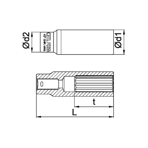 Ceta Form 1-2'' 12 Köşe Yıldız Derin Lokma Anahtar 22 Mm