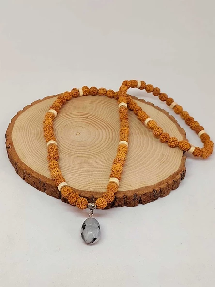 Ay Taşlı Rudraksha Tohum Kolye Dolama Bileklik 8mm (49710) - Resim 4