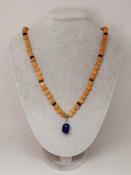 Lapis Taşlı Rudraksha Tohum Kolye Dolama Bileklik 8mm (49712) - 5