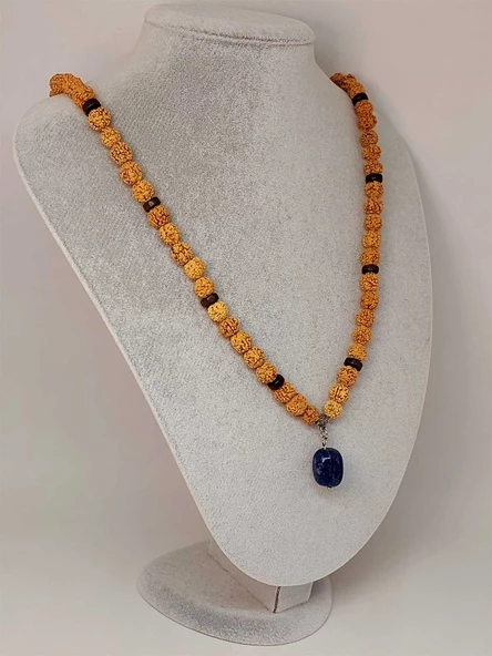 Lapis Taşlı Rudraksha Tohum Kolye Dolama Bileklik 8mm (49712) - 3
