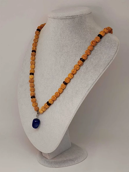 Lapis Taşlı Rudraksha Tohum Kolye Dolama Bileklik 8mm (49712) - 4