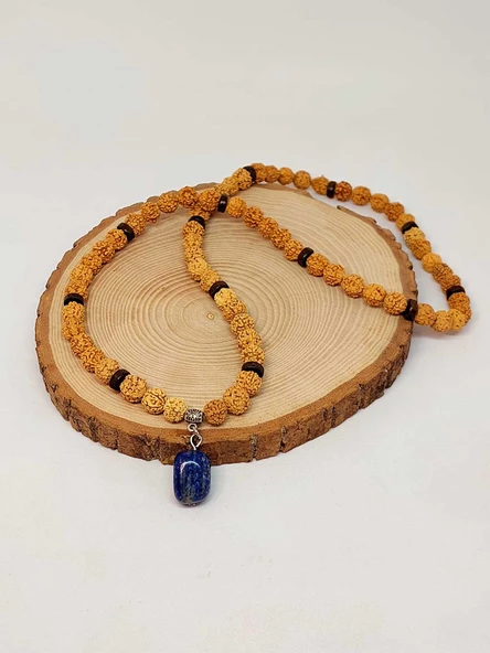 Lapis Taşlı Rudraksha Tohum Kolye Dolama Bileklik 8mm (49712)