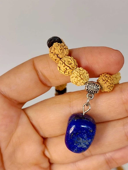 Lapis Taşlı Rudraksha Tohum Kolye Dolama Bileklik 8mm (49712) - 2