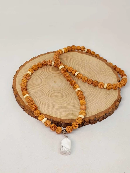 Havlit Taşlı Rudraksha Tohum Kolye Dolama Bileklik 8mm (49714) - Resim 4