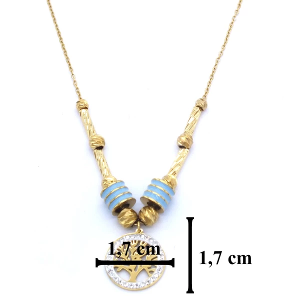 Altın Kaplama Hayat Ağacı Mavi Kadın Kolye KLY-449 - Resim 4