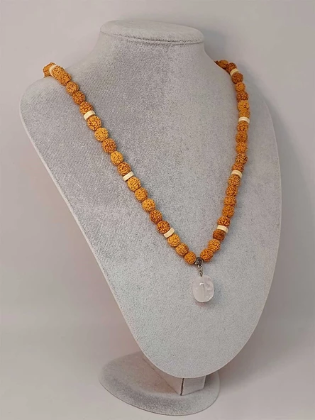 Kristal Kuvars Taşlı Rudraksha Tohum Kolye Dolama Bileklik 8mm (49716) - Resim 3